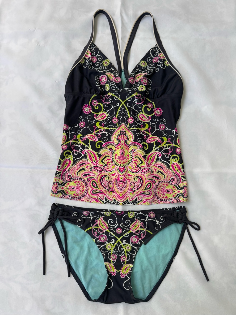 Athleta Black Bikini Set with Pink & Lime Paisley